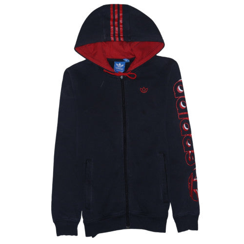 Adidas Men's Blue XS Full Zip Hoodie with Red Logo Detailing
