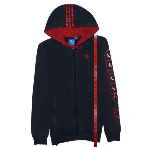 Adidas Men's Blue XS Full Zip Hoodie with Red Logo Detailing