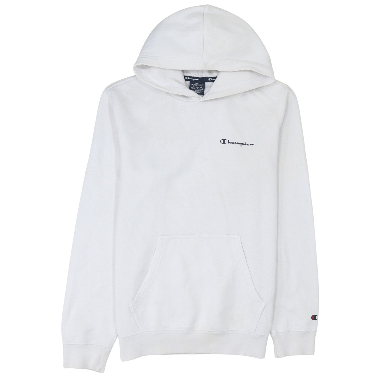 Champion Men’s White Hoodie Medium Pullover Logo Fleece Sweatshirt