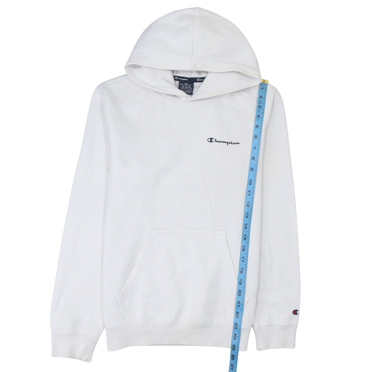 Champion Men’s White Hoodie Medium Pullover Logo Fleece Sweatshirt