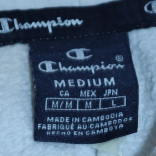 Champion Men’s White Hoodie Medium Pullover Logo Fleece Sweatshirt