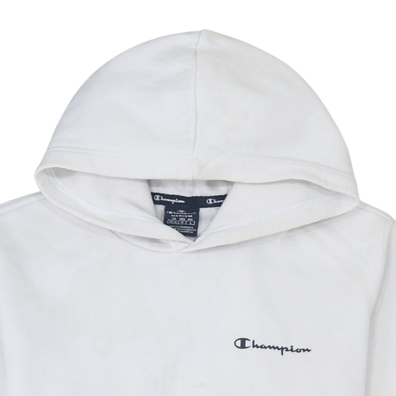 Champion Men’s White Hoodie Medium Pullover Logo Fleece Sweatshirt