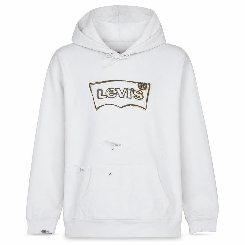 Front view of Levi's Men's White Pullover Hoodie L Graphic Logo Cotton