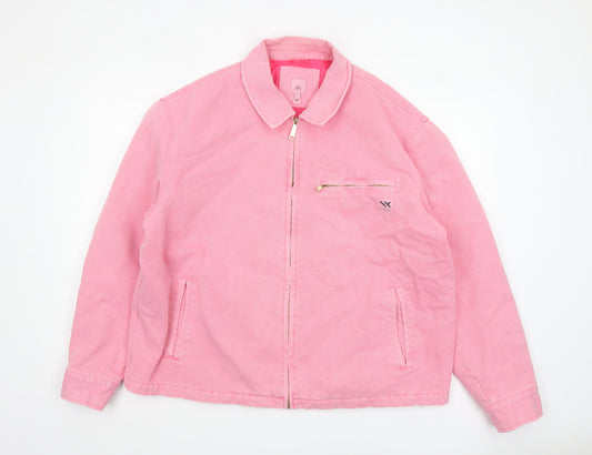 River Island Men's Pink Cotton Zip Jacket XL Casual Lightweight