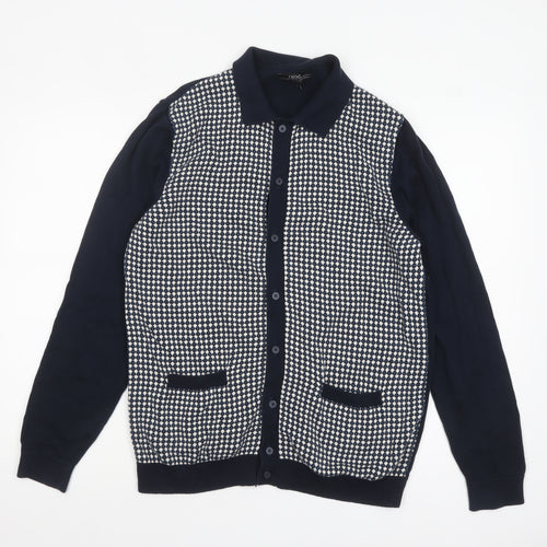 Next Men's Blue Collared Cotton Cardigan Large Geometric Knit