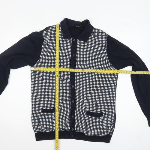 Next Men's Blue Collared Cotton Cardigan Large Geometric Knit