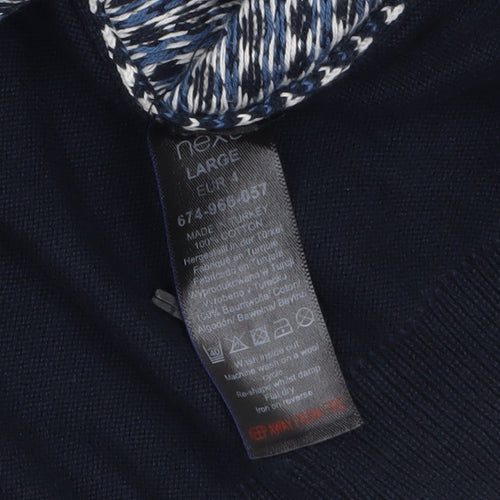 Next Men's Blue Collared Cotton Cardigan Large Geometric Knit