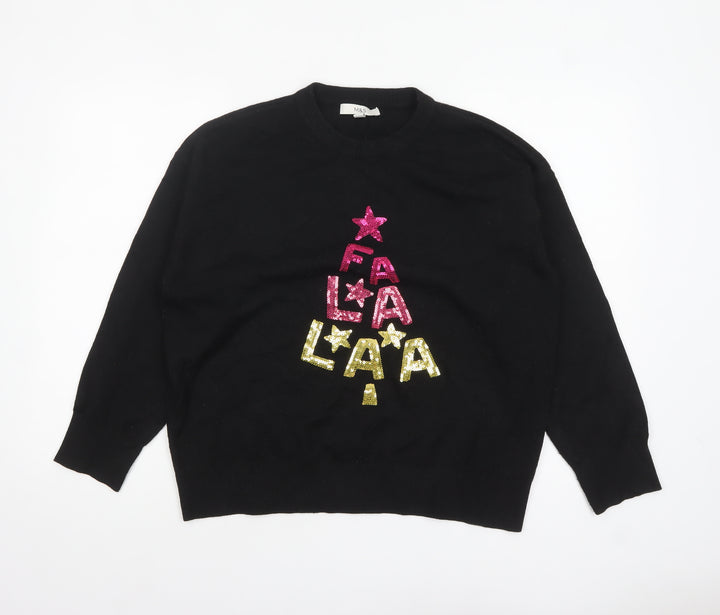Marks and Spencer Women's Black Sequin Christmas Jumper Size M