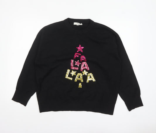 Marks and Spencer Women's Black Sequin Christmas Jumper Size M