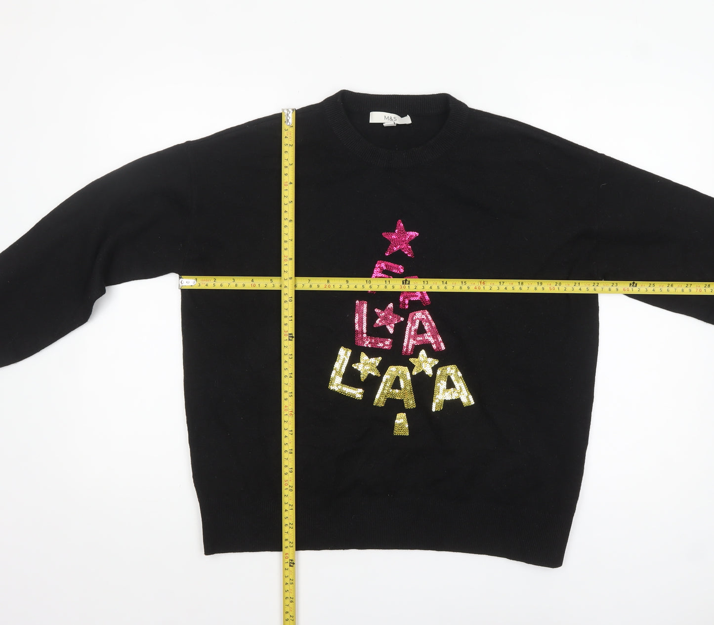 Marks and Spencer Women's Black Sequin Christmas Jumper Size M