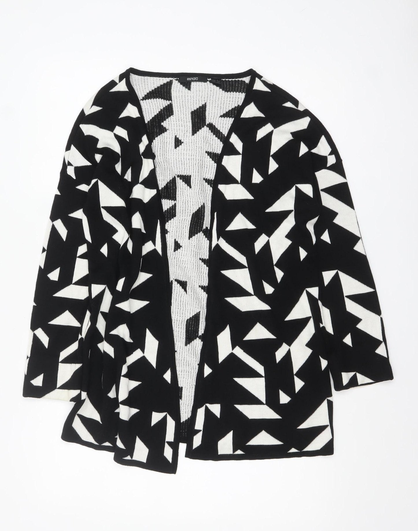 Esmara Women Black White Geometric Open Knit Long Sleeve Cardigan Size 10/12