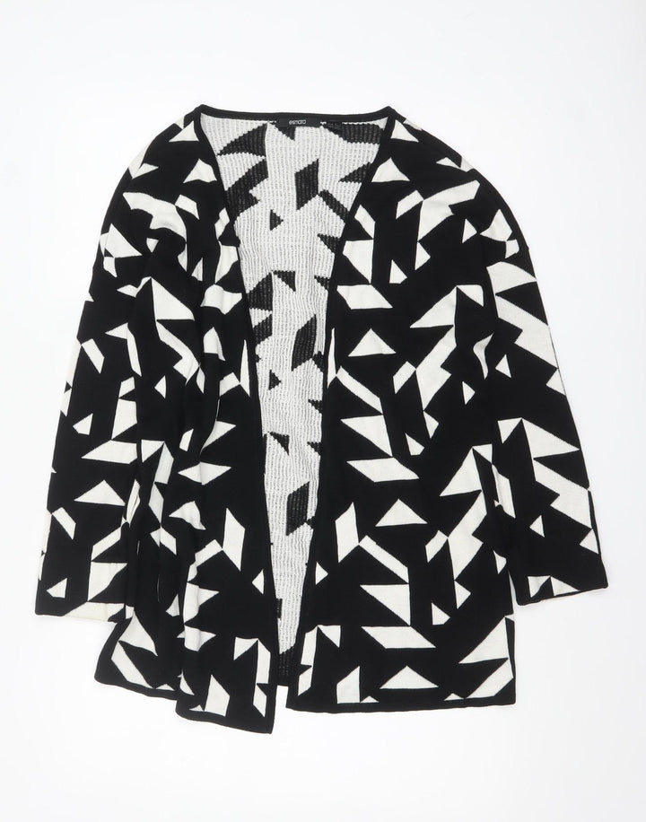 Esmara Women Black White Geometric Open Knit Long Sleeve Cardigan Size 10/12