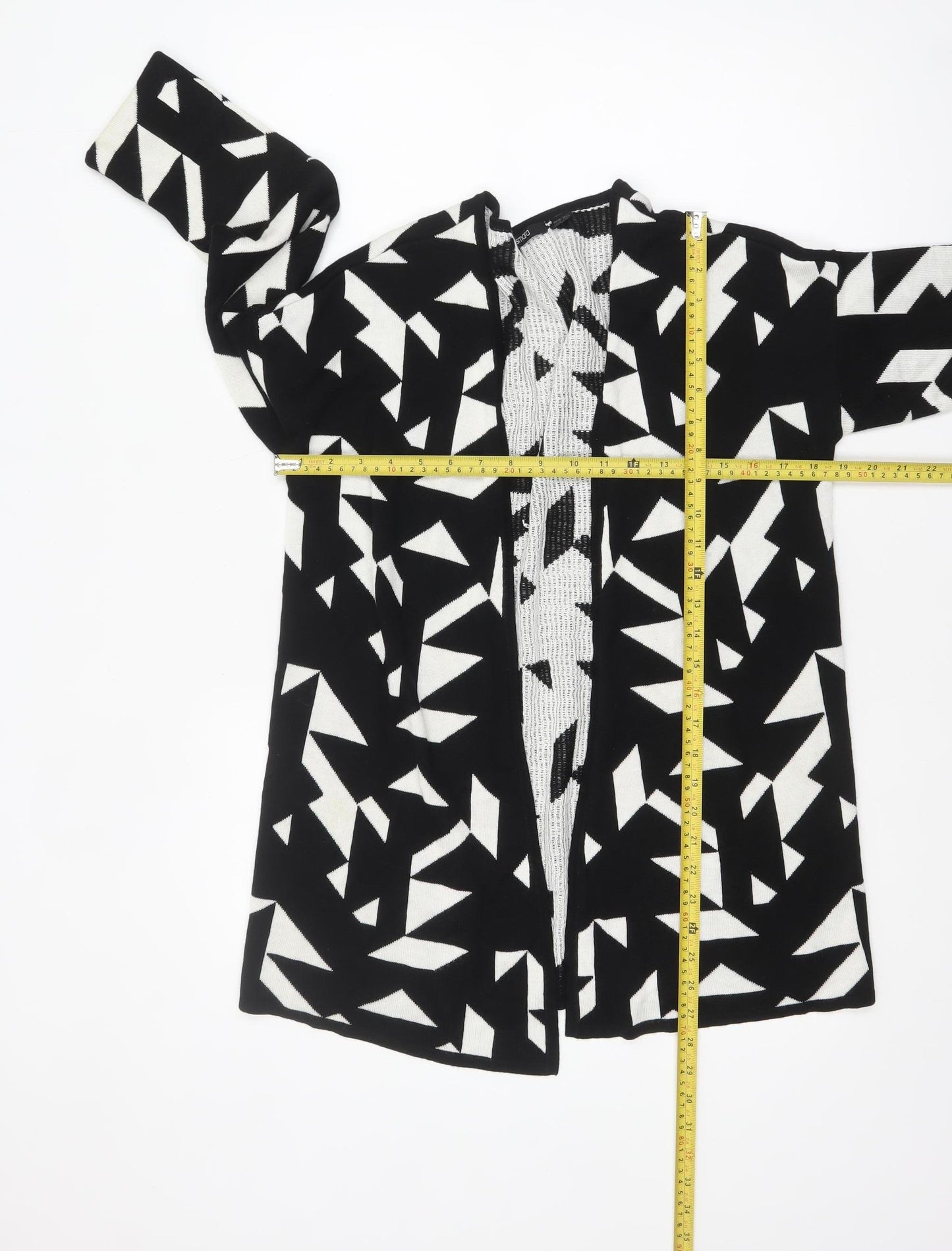 Esmara Women Black White Geometric Open Knit Long Sleeve Cardigan Size 10/12