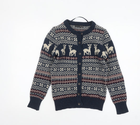 Atmosphere Women’s Blue Fair Isle Long Sleeve Wool Cardigan Size 12
