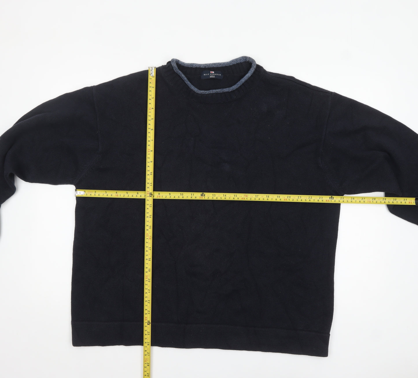 Marks and Spencer Mens Blue XL Crew Neck Cotton Pullover Jumper