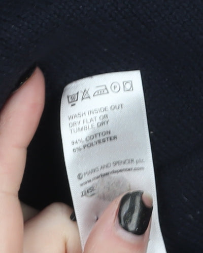 Marks and Spencer Mens Blue XL Crew Neck Cotton Pullover Jumper
