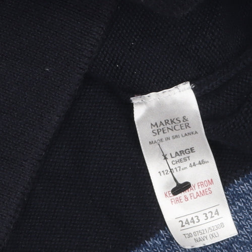 Marks and Spencer Mens Blue XL Crew Neck Cotton Pullover Jumper