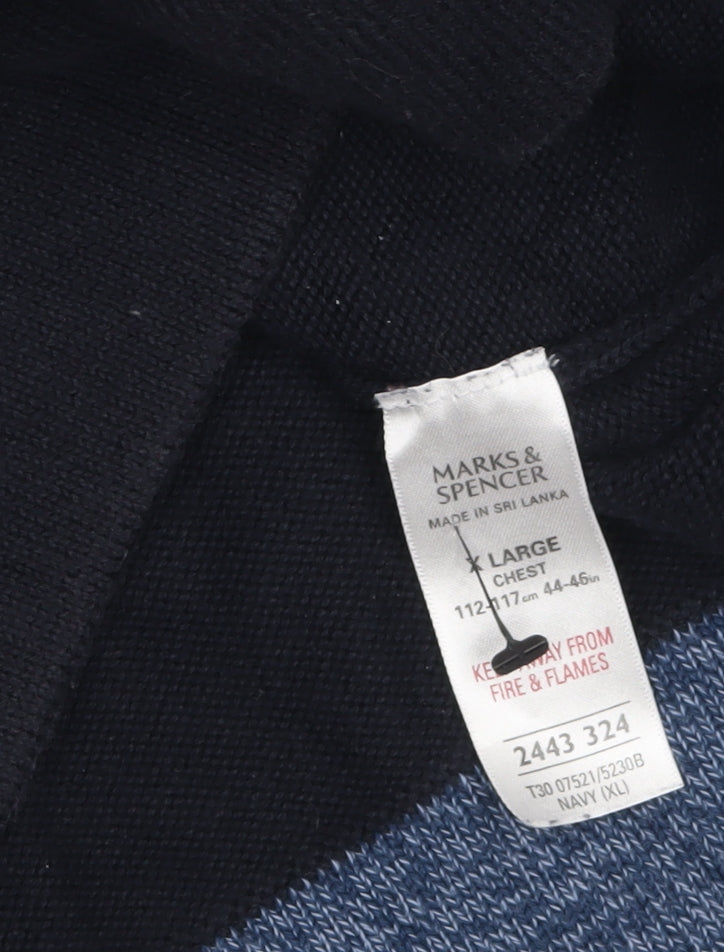 Marks and Spencer Mens Blue XL Crew Neck Cotton Pullover Jumper