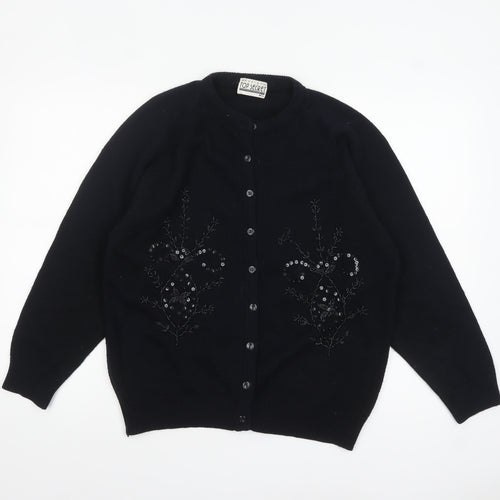 Top Secret Women Black Cardigan M/L Beaded Button Knit Classic Style