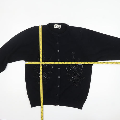 Top Secret Women Black Cardigan M/L Beaded Button Knit Classic Style