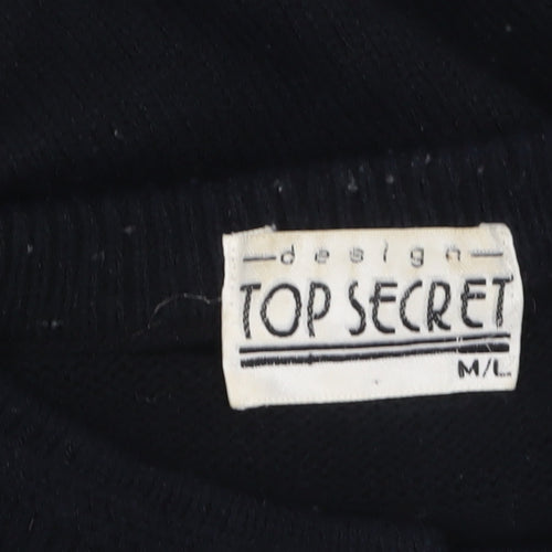 Top Secret Women Black Cardigan M/L Beaded Button Knit Classic Style