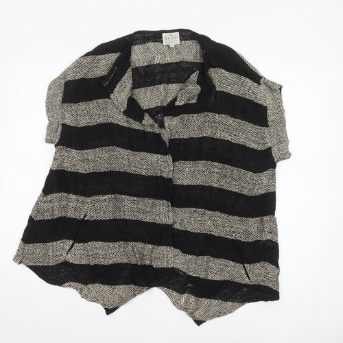 Masai Women Black & Beige Striped Open Knit Cardigan Size L
