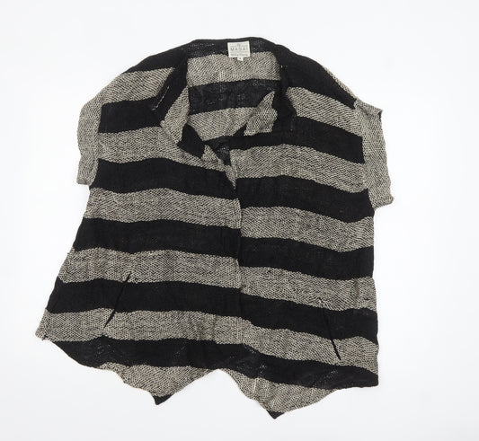 Masai Women Black & Beige Striped Open Knit Cardigan Size L