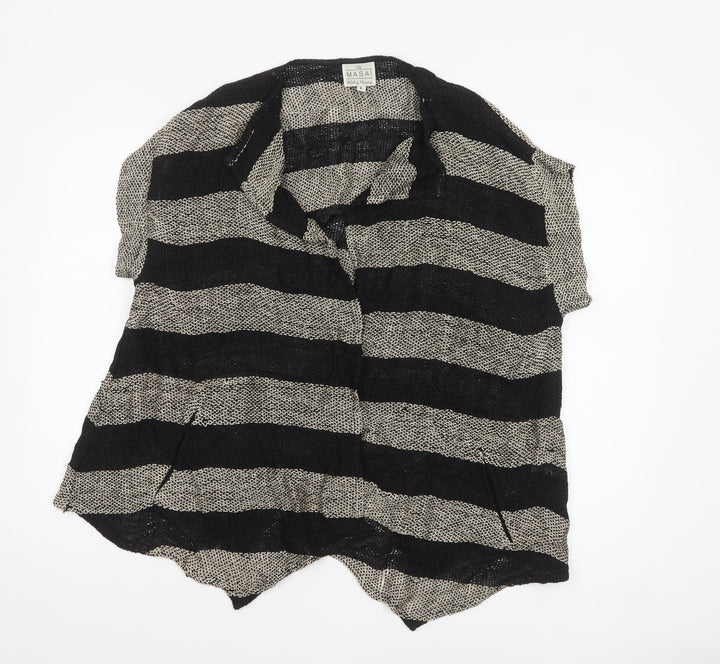 Masai Women Black & Beige Striped Open Knit Cardigan Size L