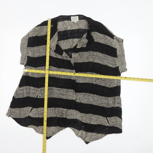 Masai Women Black & Beige Striped Open Knit Cardigan Size L