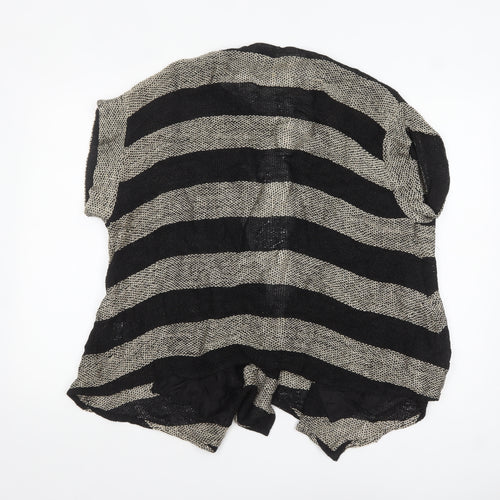 Masai Women Black & Beige Striped Open Knit Cardigan Size L