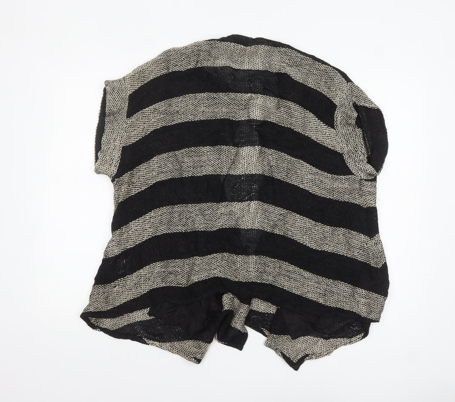Masai Women Black & Beige Striped Open Knit Cardigan Size L