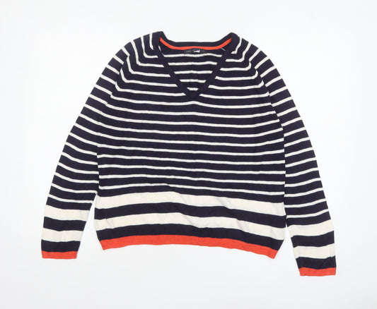 Marks and Spencer Women Blue Striped V-Neck Long Sleeve Jumper Size 10