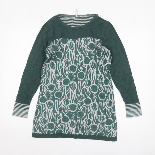 White Stuff Womens Green Floral Knit Tunic Jumper UK 8 Cotton Wool Blend