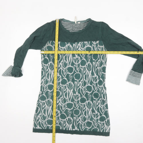 White Stuff Womens Green Floral Knit Tunic Jumper UK 8 Cotton Wool Blend