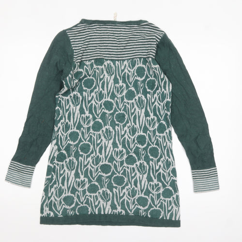 White Stuff Womens Green Floral Knit Tunic Jumper UK 8 Cotton Wool Blend