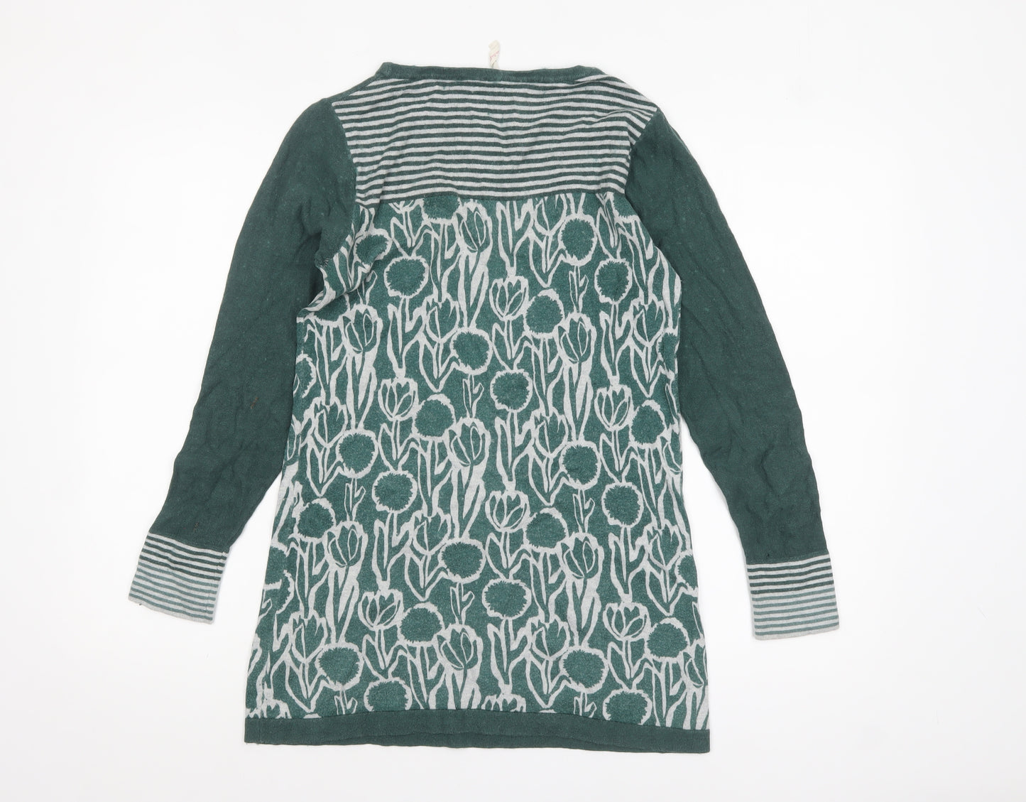 White Stuff Womens Green Floral Knit Tunic Jumper UK 8 Cotton Wool Blend