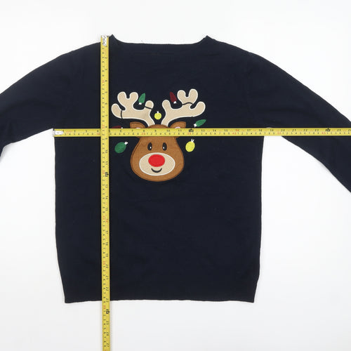 Atmosphere Women Navy Blue Christmas Reindeer Jumper Size S 6/8 Acrylic Knit