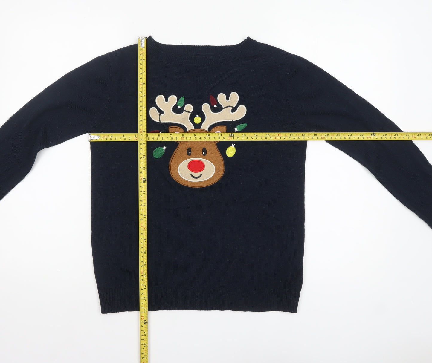 Atmosphere Women Navy Blue Christmas Reindeer Jumper Size S 6/8 Acrylic Knit