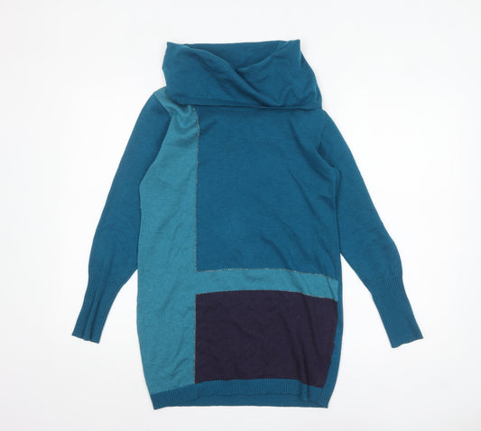 Roman Women Teal Blue Cowl Neck Long Sleeve Wool Blend Jumper Size 10