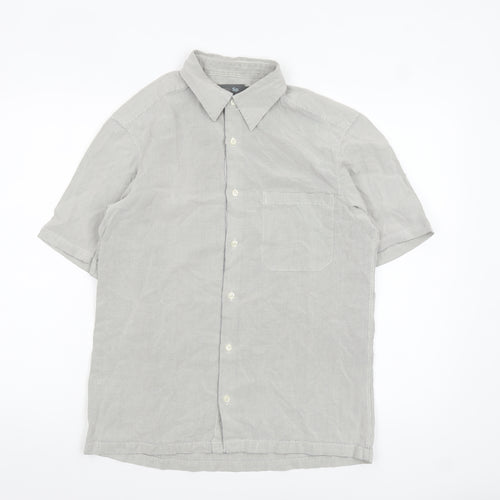 Marks and Spencer Men's Grey Check Short Sleeve Cotton Shirt Size S
