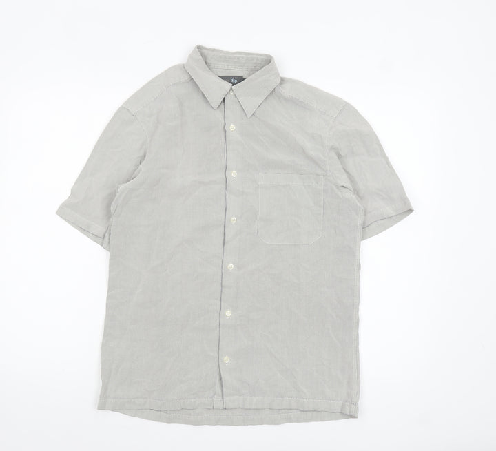 Marks and Spencer Men's Grey Check Short Sleeve Cotton Shirt Size S