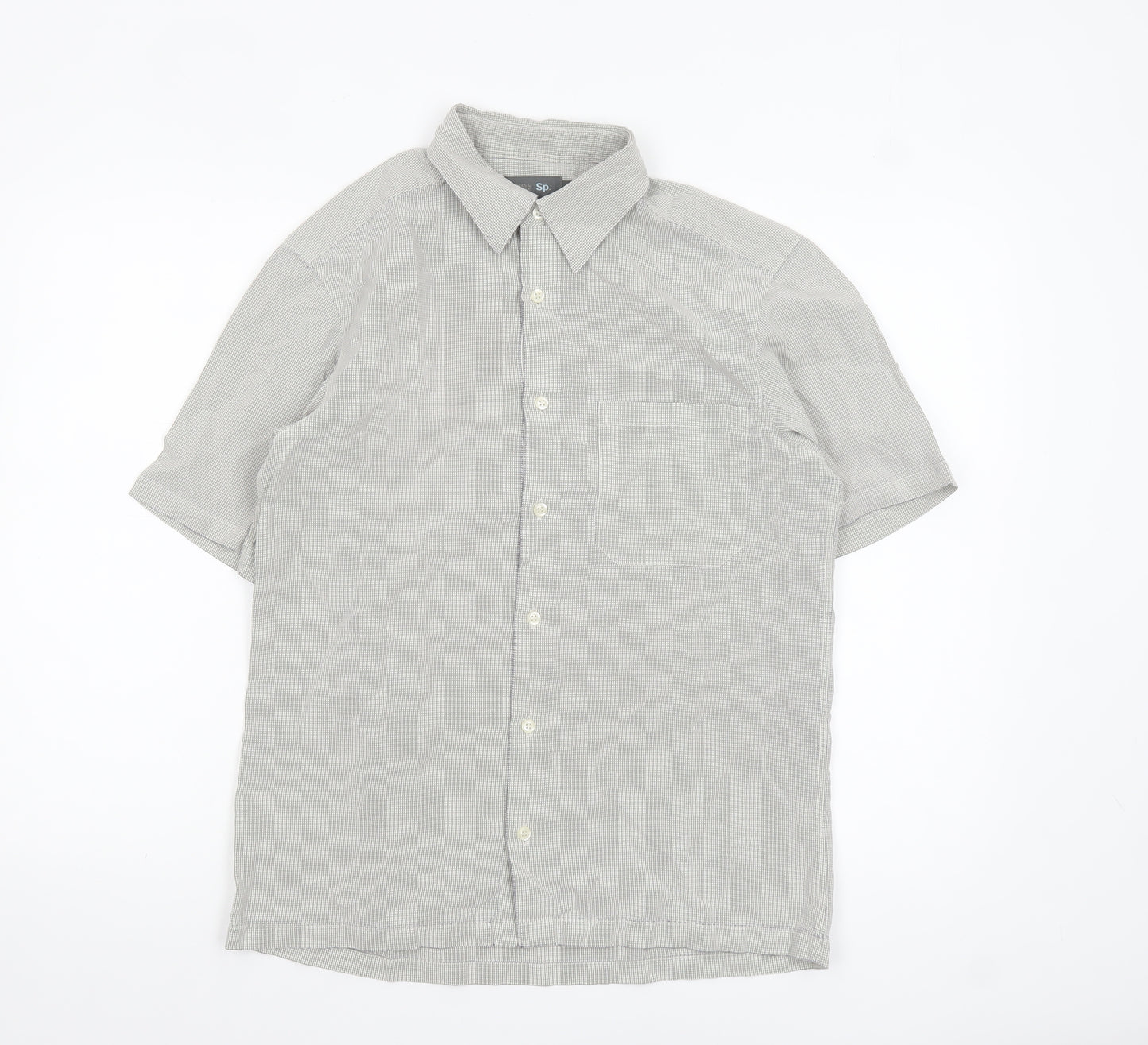Marks and Spencer Men's Grey Check Short Sleeve Cotton Shirt Size S