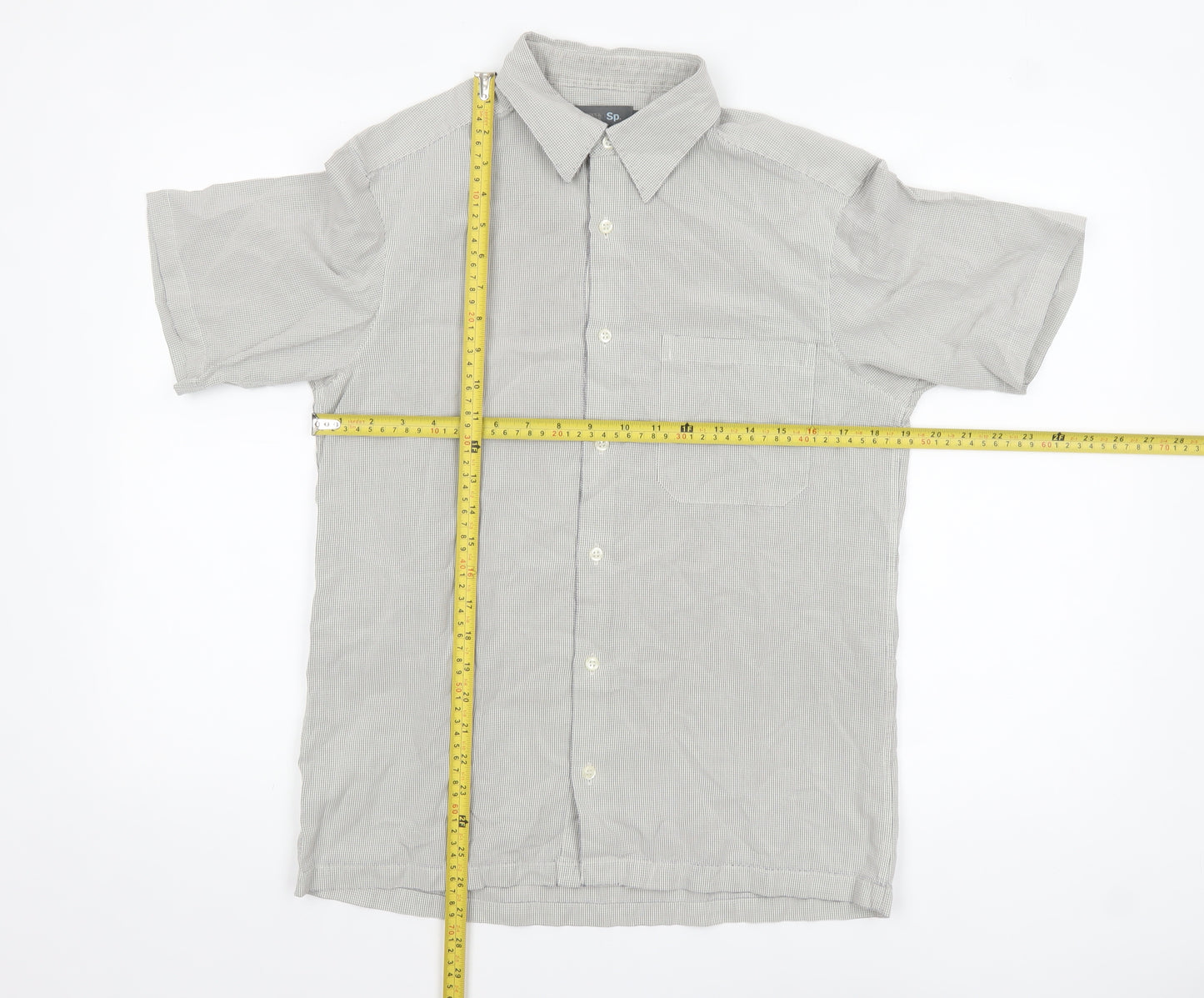 Marks and Spencer Men's Grey Check Short Sleeve Cotton Shirt Size S