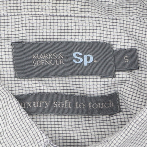 Marks and Spencer Men's Grey Check Short Sleeve Cotton Shirt Size S