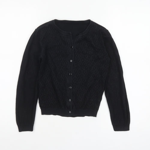 Nutmeg Girls Black Cardigan 10-11 Years Cotton Blend Button Jumper