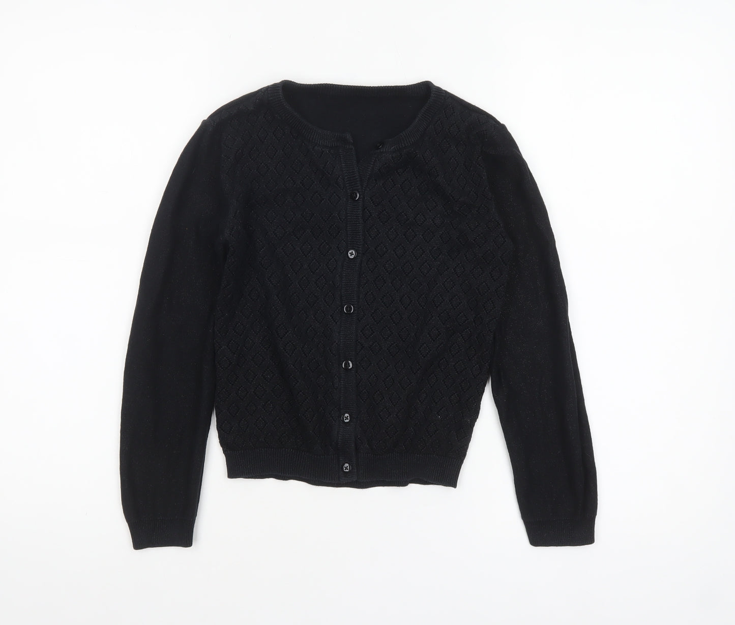 Nutmeg Girls Black Cardigan 10-11 Years Cotton Blend Button Jumper