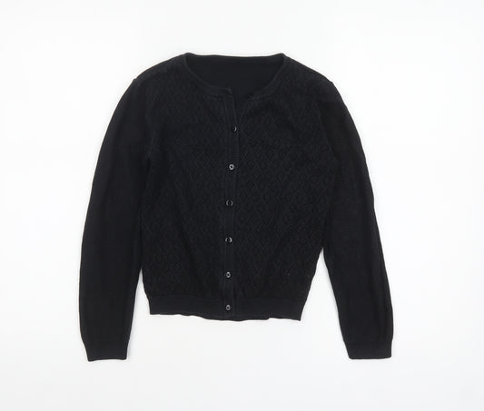 Nutmeg Girls Black Cardigan 10-11 Years Cotton Blend Button Jumper