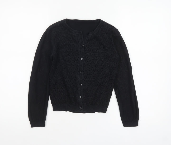 Nutmeg Girls Black Cardigan 10-11 Years Cotton Blend Button Jumper