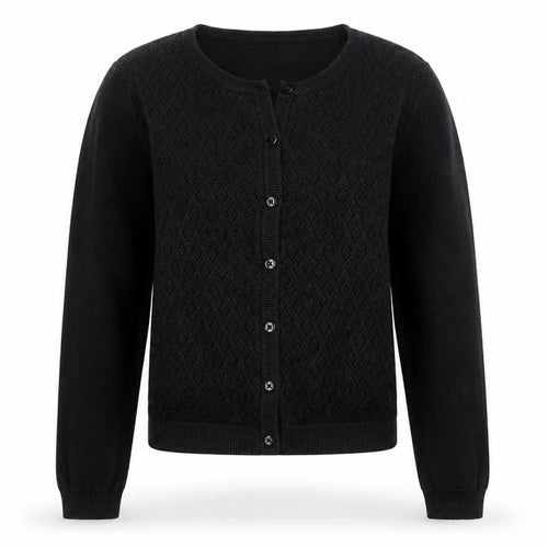 Nutmeg Girls Black Cardigan 10-11 Years Cotton Blend Button Jumper
