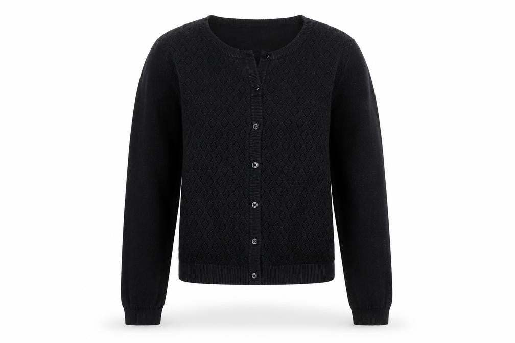 Nutmeg Girls Black Cardigan 10-11 Years Cotton Blend Button Jumper